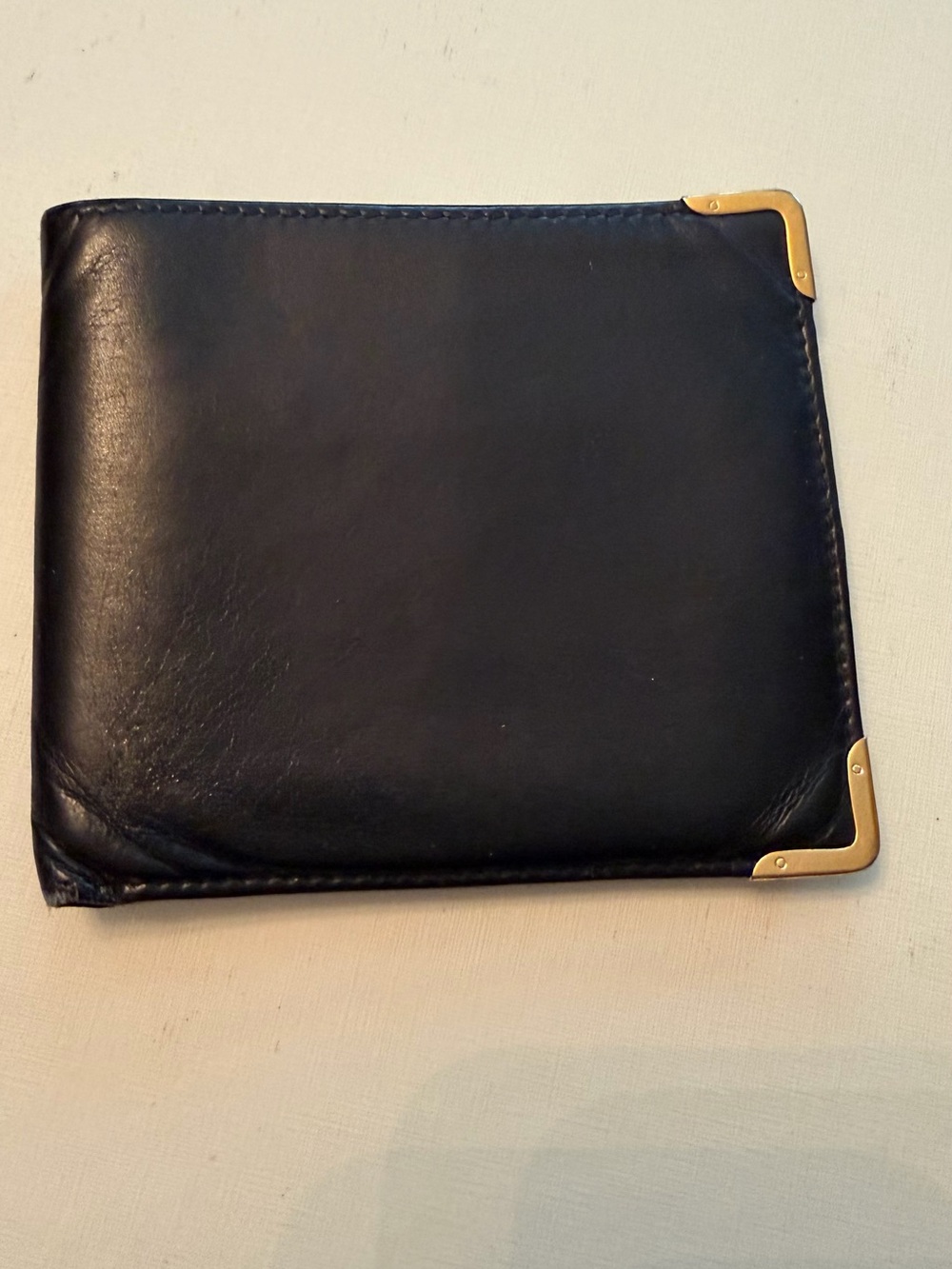 Gucci Black Leather Wallet with Gold Corner Accents
